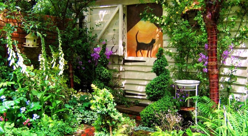 Garden with Cat Painting