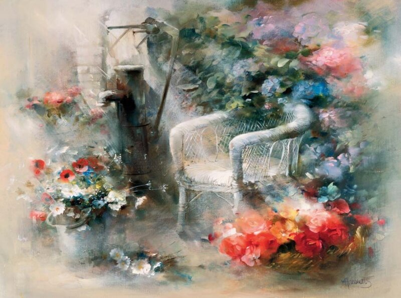 Garden with Chair and Flowers — White
