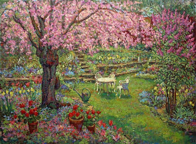 Garden with Cherry Tree