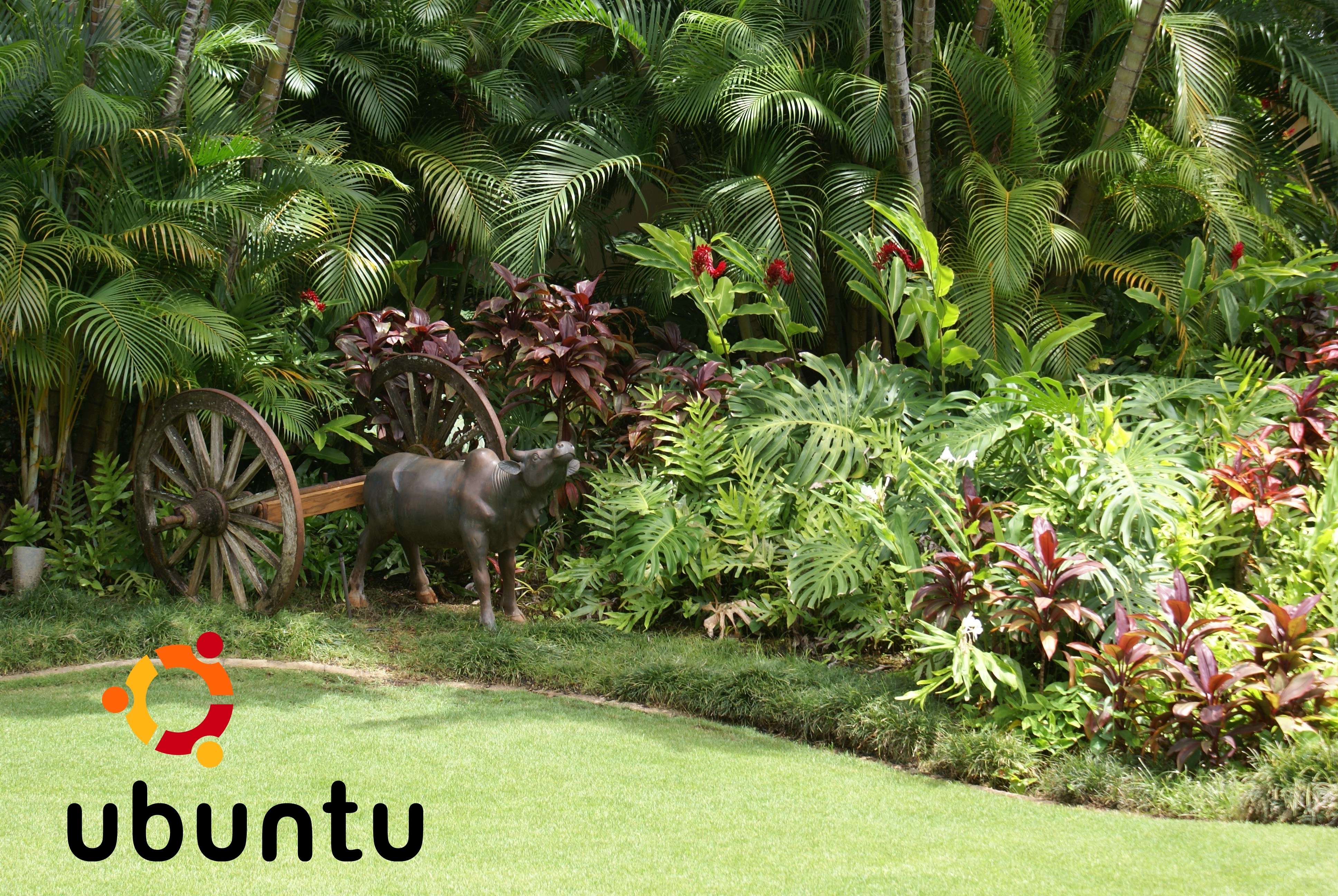 Garden with cow statue