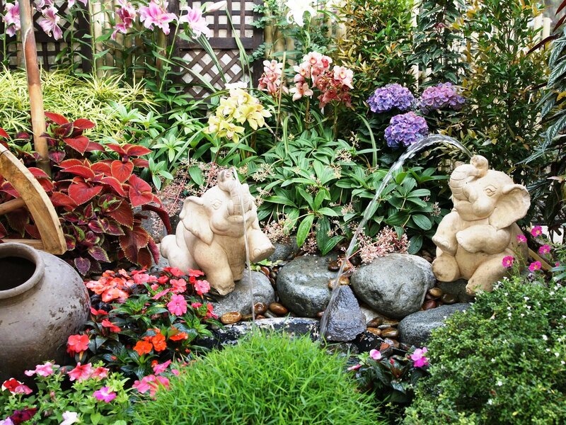 Garden with Elephant Statues