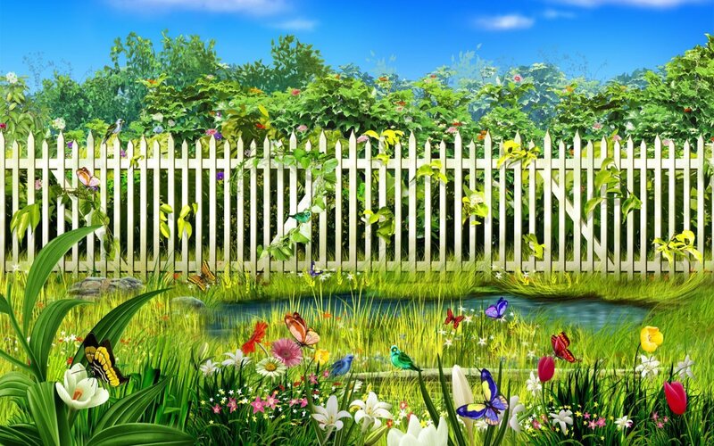 Garden with Fence and Pond — Green