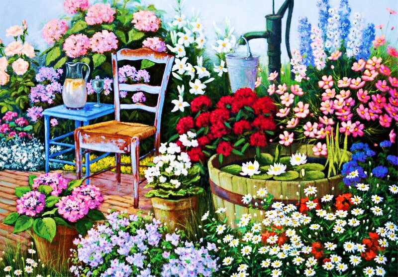 Garden with Flowers and Chair