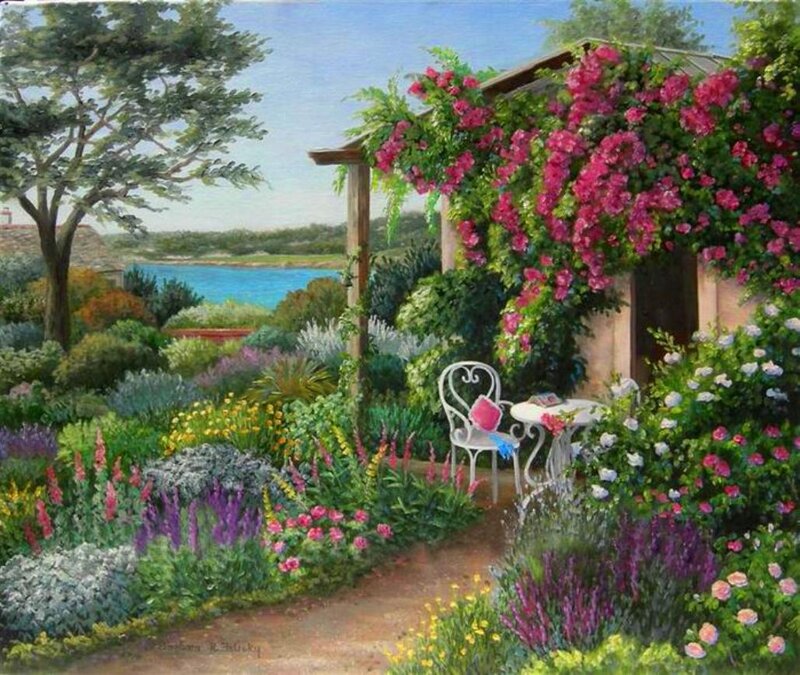 Garden with Flowers and Table