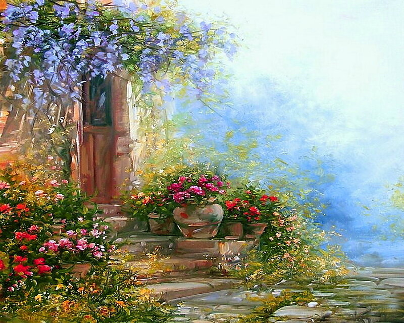 Garden with Flowers — Blue