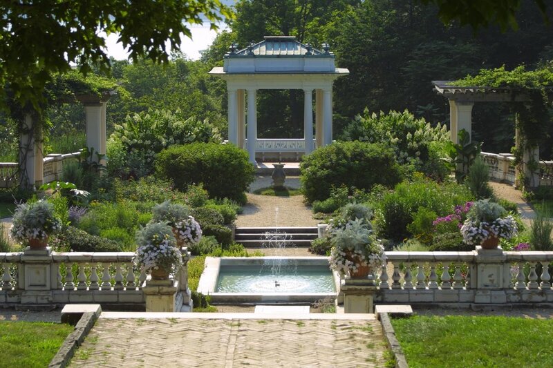 Garden with fountain and gazebo