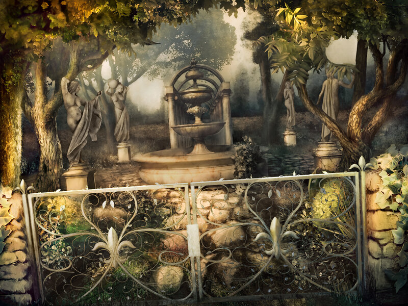 Garden with Fountain and Statues