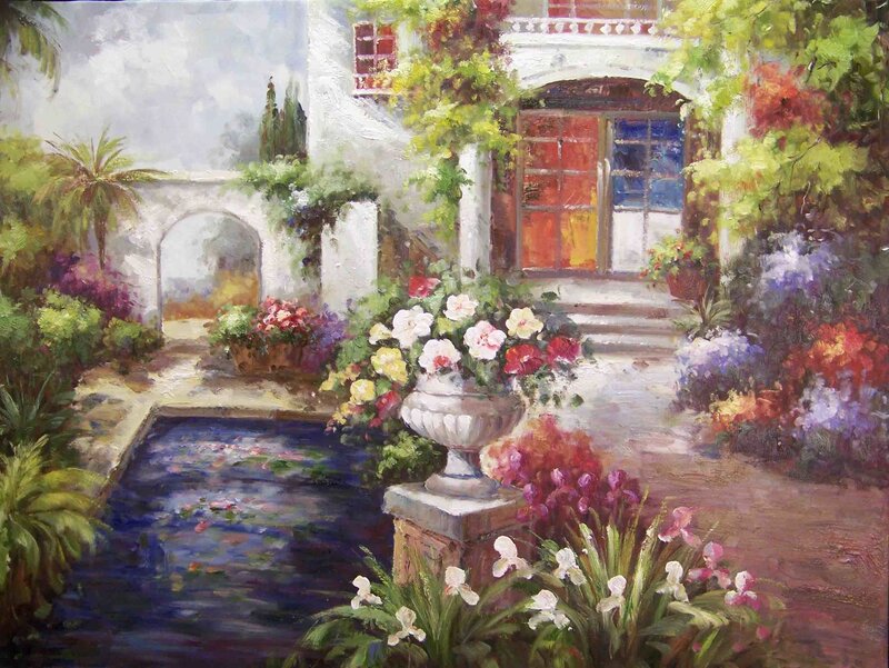 Garden with Fountain — Green, Serene