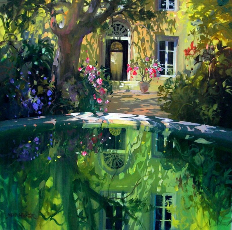 Garden with Fountain Reflection