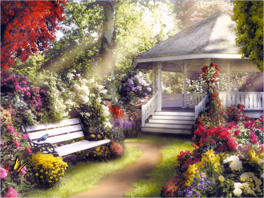 Garden with gazebo and bench