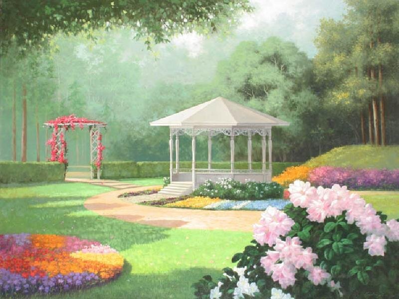 Garden with gazebo and flowers