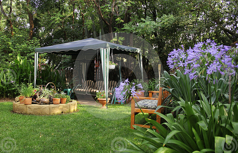 Garden with Gazebo — Green, Serene, Afternoon, Photograph