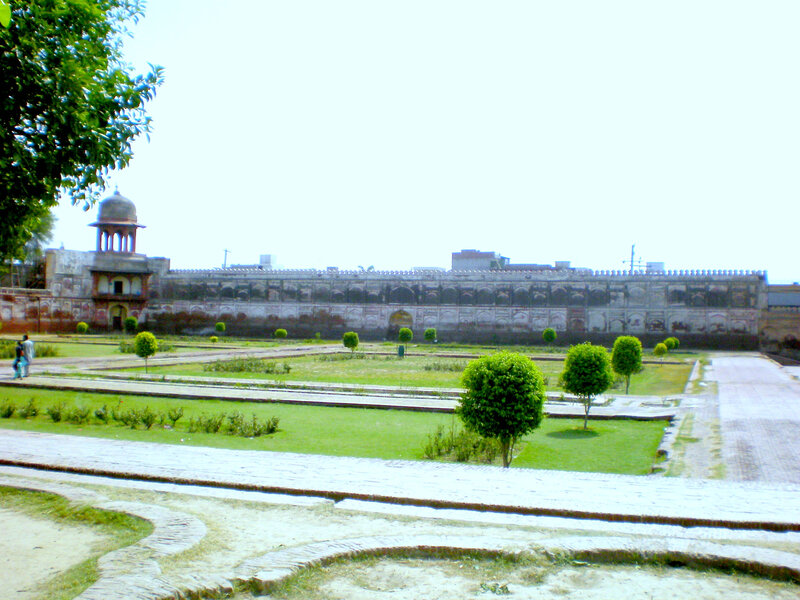 garden with historic building