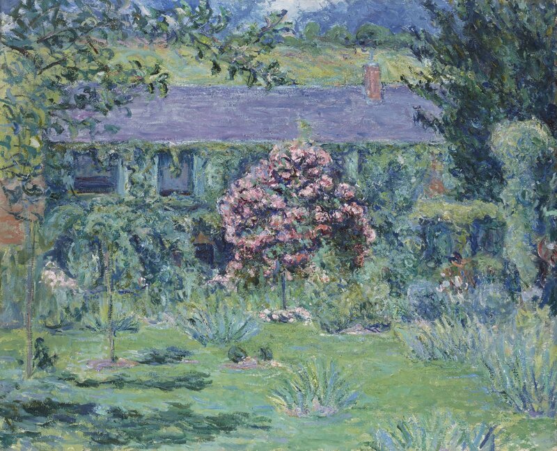 Garden with House — Green, Serene, Afternoon, Painting