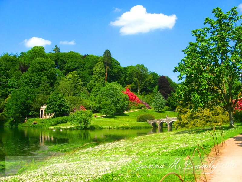 Garden with Lake and Bridge