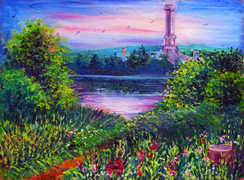 Garden with Lake and Tower