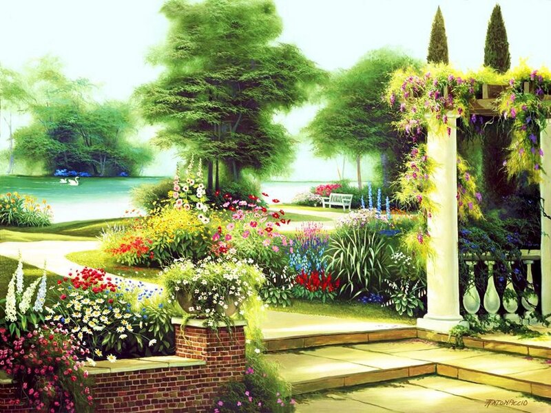 Garden with Lake View — Green