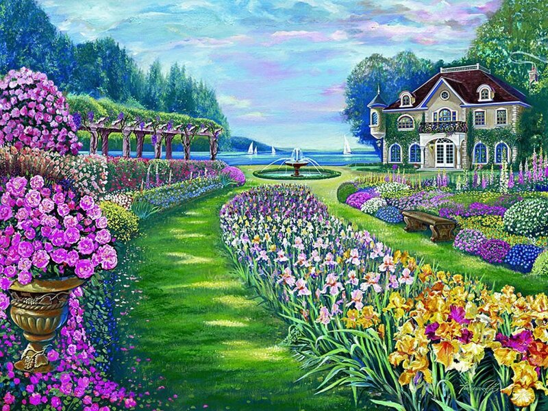 Garden with Mansion — Green, Serene