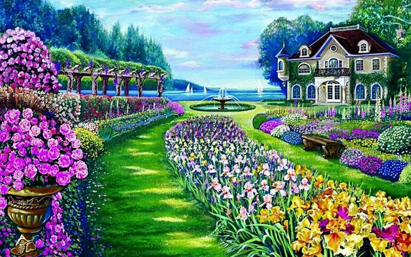 Garden with Mansion — Green