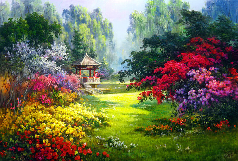 Garden with Pavilion — Green, Serene