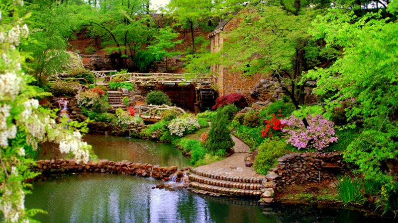 Garden with Pond and Bridge — Green, Serene, Spring