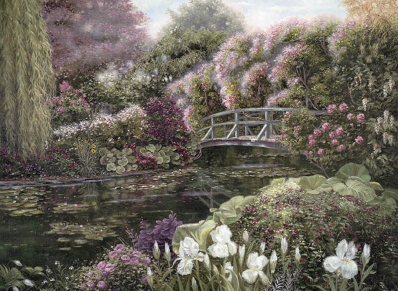 Garden with Pond and Bridge — Green, Serene