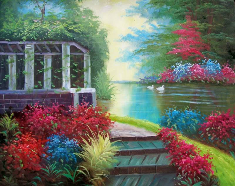 Garden with Pond and Gazebo — Red