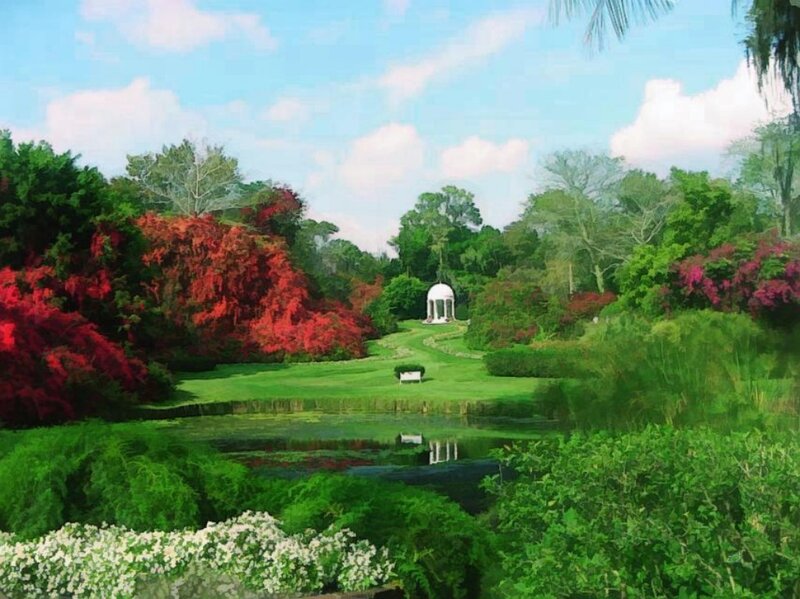 Garden with Pond and Gazebo