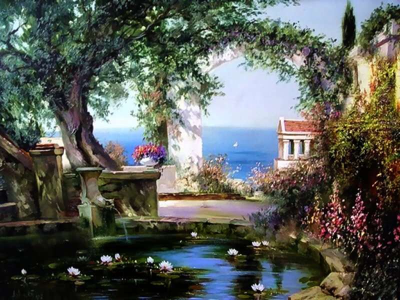 Garden with Pond and Sea View