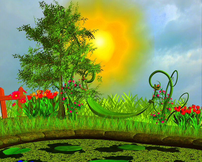 Garden with Pond and Tree