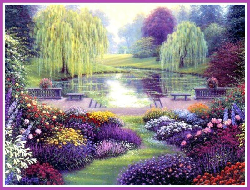 Garden with Pond — Purple