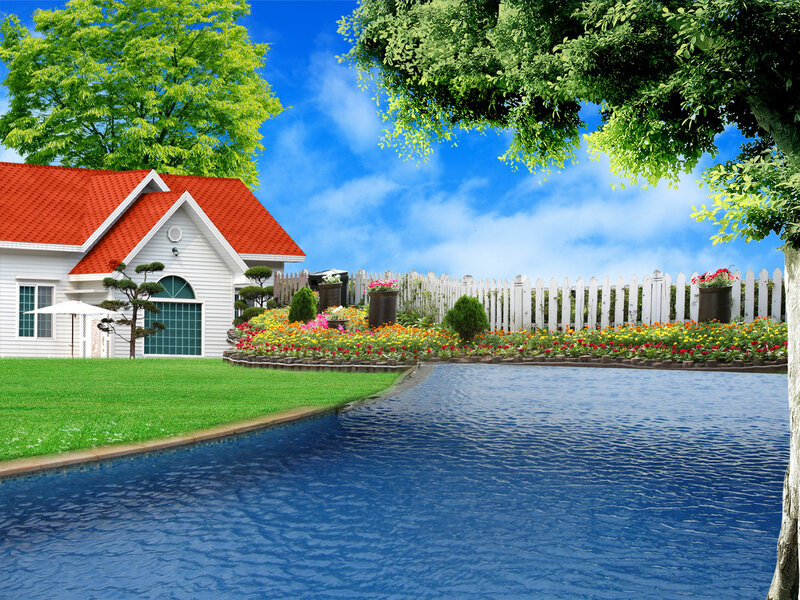 Garden with pool and house