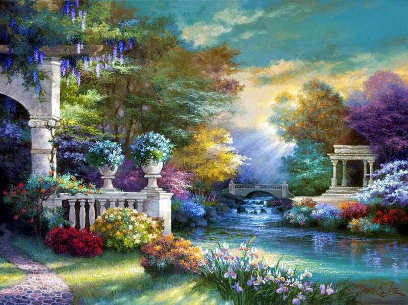 Garden with River and Gazebo