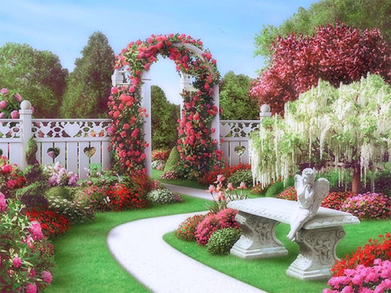 Garden with Rose Arch — Green, Serene