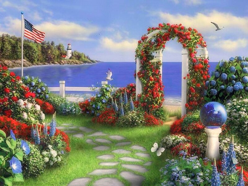 Garden with Rose Arch — Green