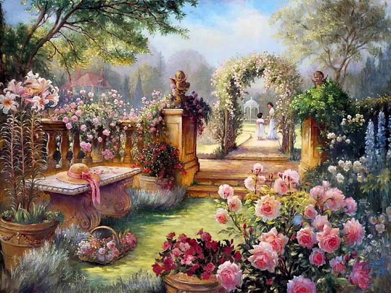 Garden with Roses and Archway