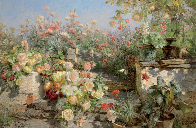 Garden with Roses and Pots