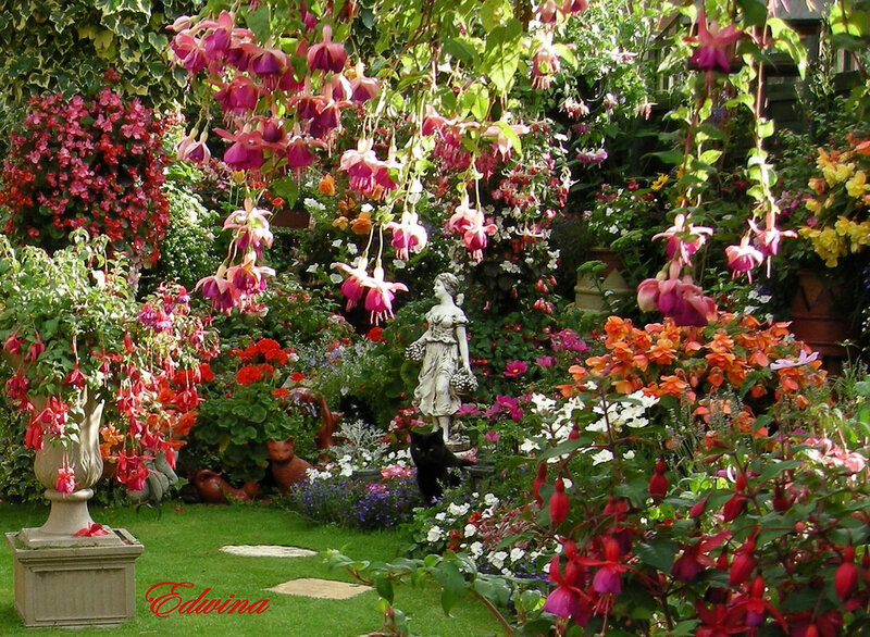 Garden with Statue and Cat