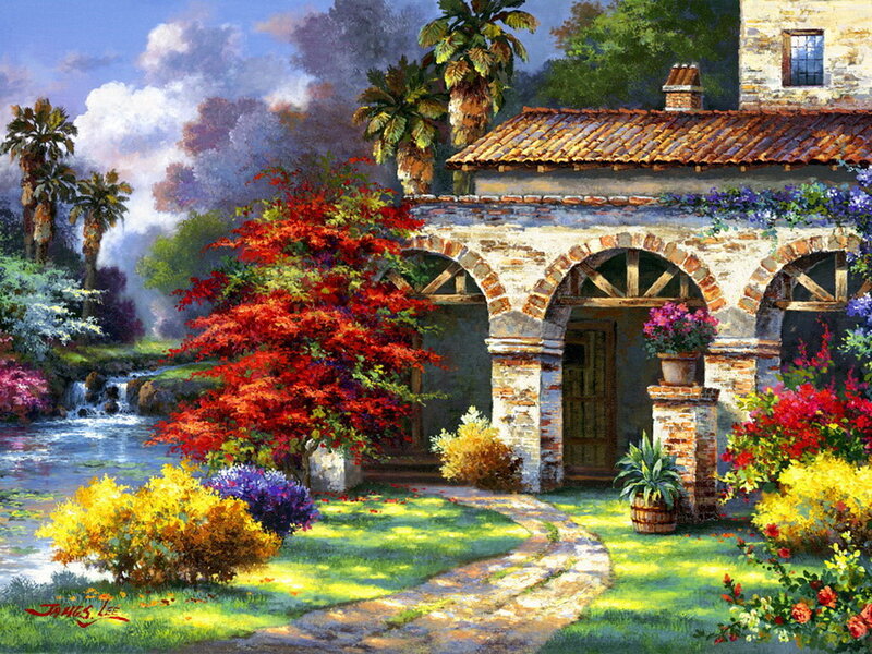 Garden with Stone Arches — Green, Serene