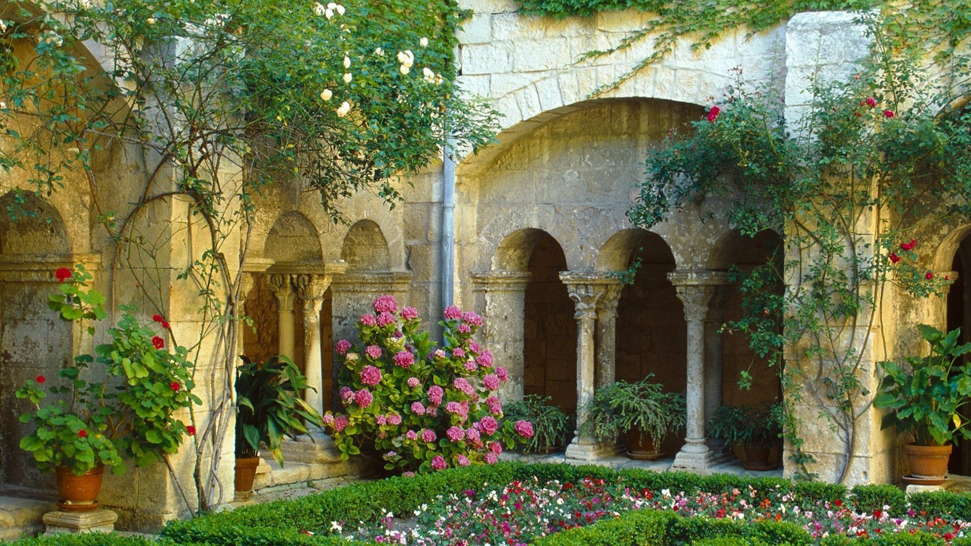 Garden with stone arches