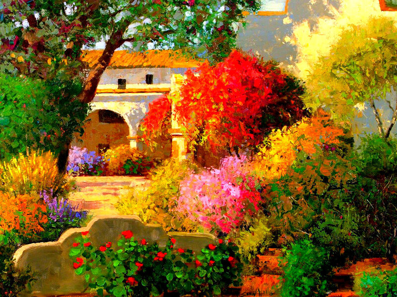 Garden with Stone Archway — Red