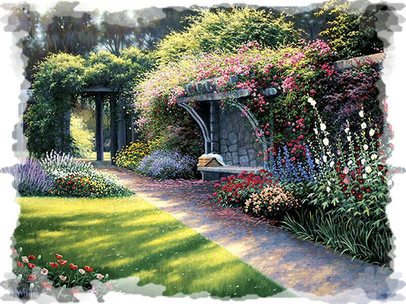 Garden with Stone Bench