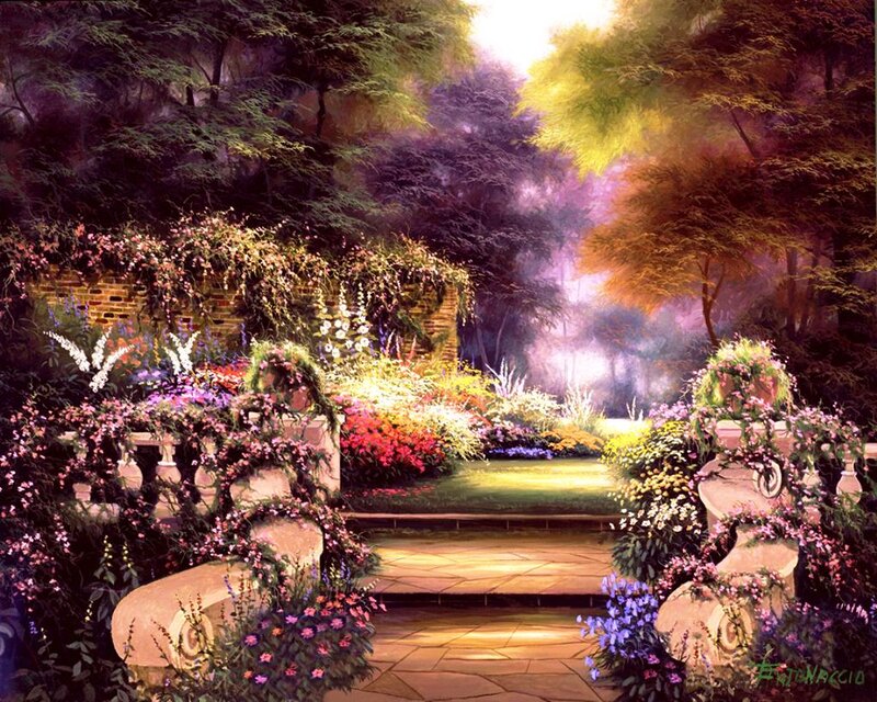 Garden with Stone Benches — Green