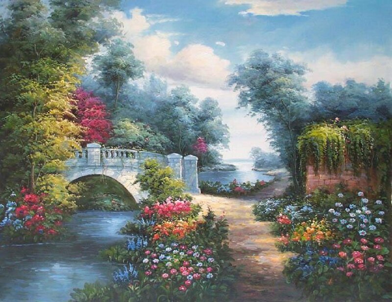 Garden with Stone Bridge — Blue
