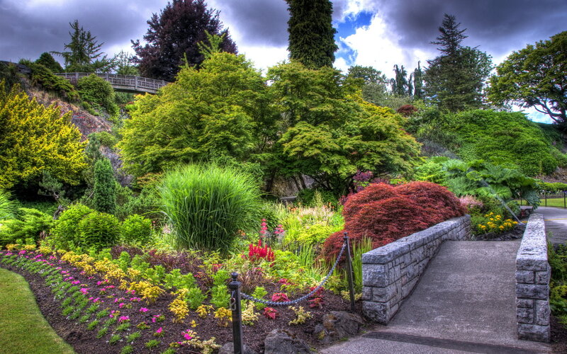 Garden with Stone Bridge — Green, Dramatic