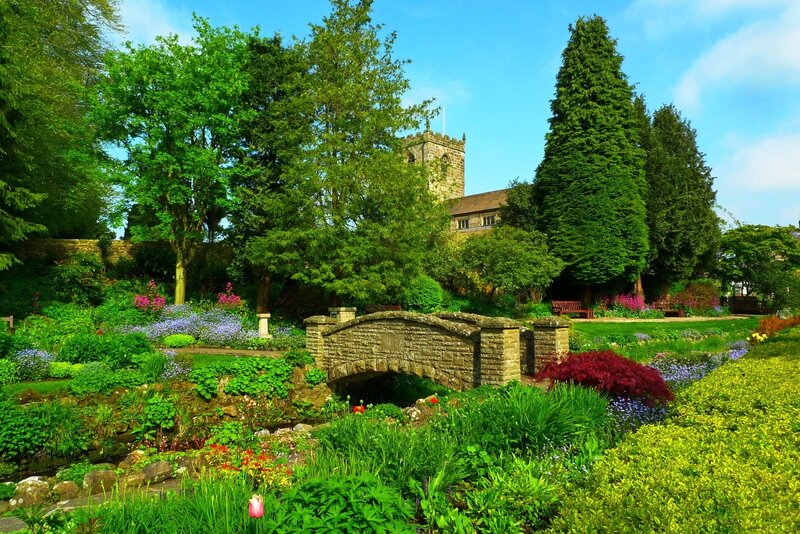 Garden with Stone Bridge — Green, Serene, Afternoon, Photograph