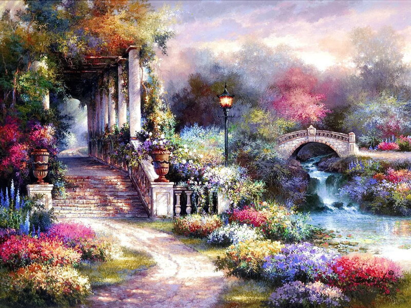 Garden with Stone Bridge — Purple