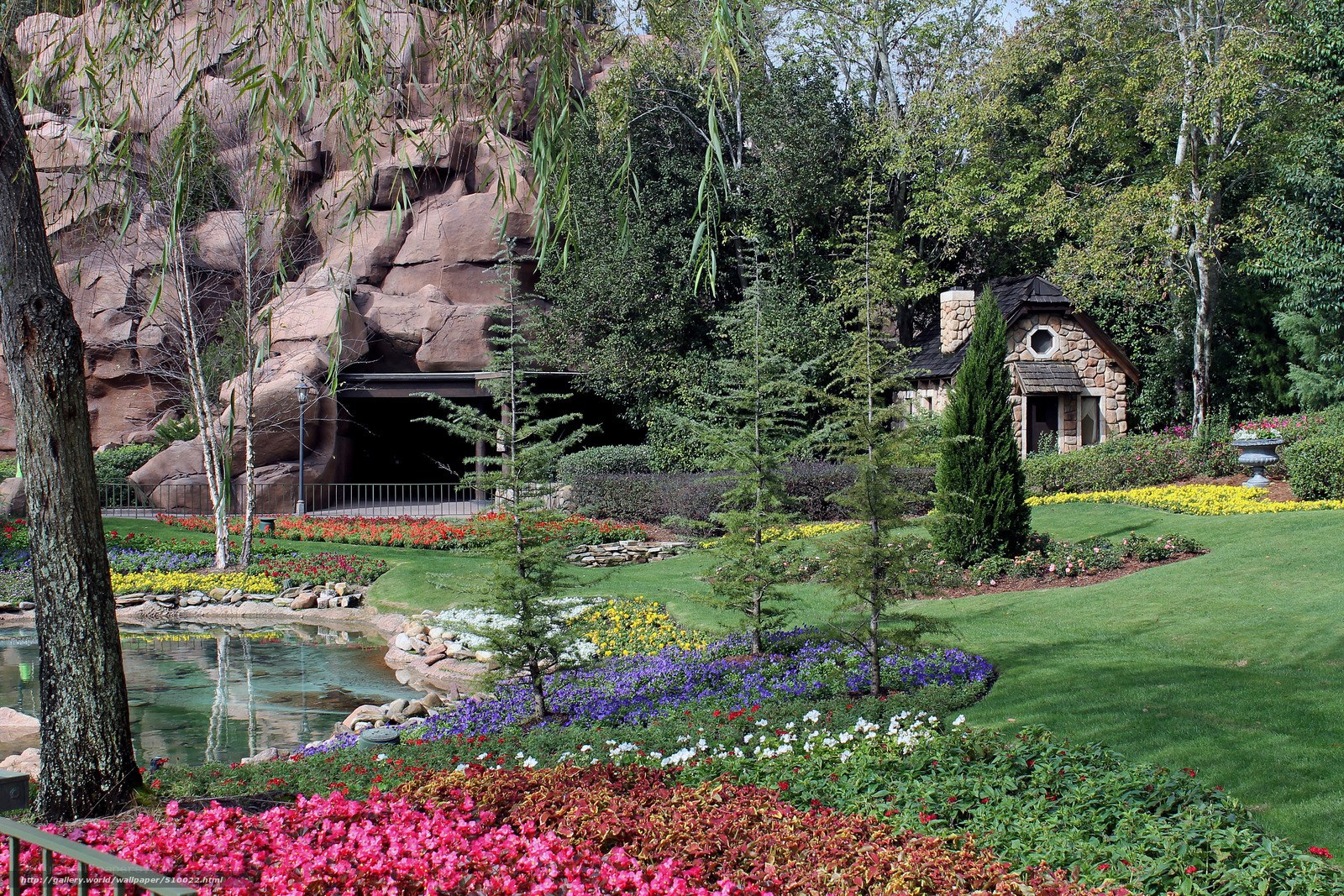 Garden with stone cottage
