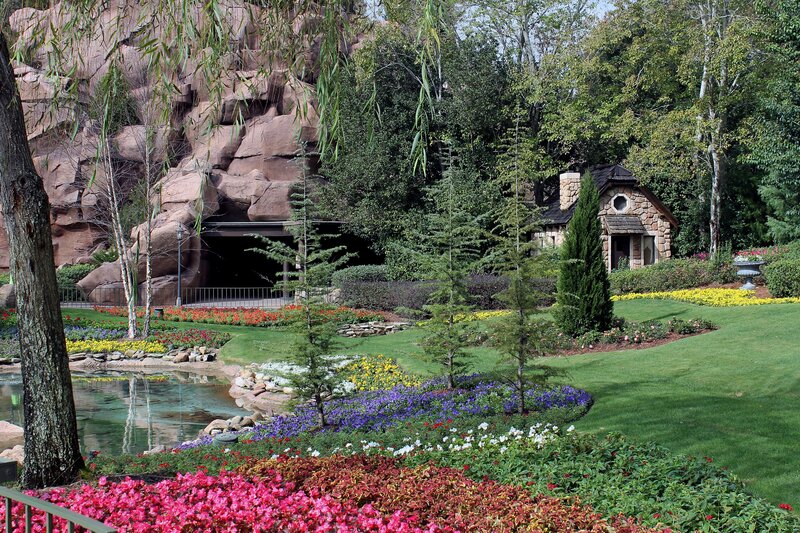Garden with stone cottage