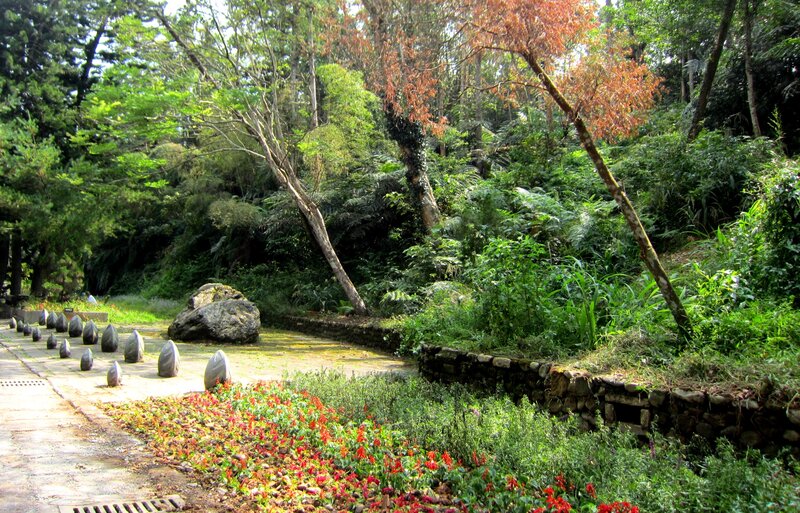 Garden with Stone Path — Green, Serene, Afternoon, Photograph, Flowers, Trees